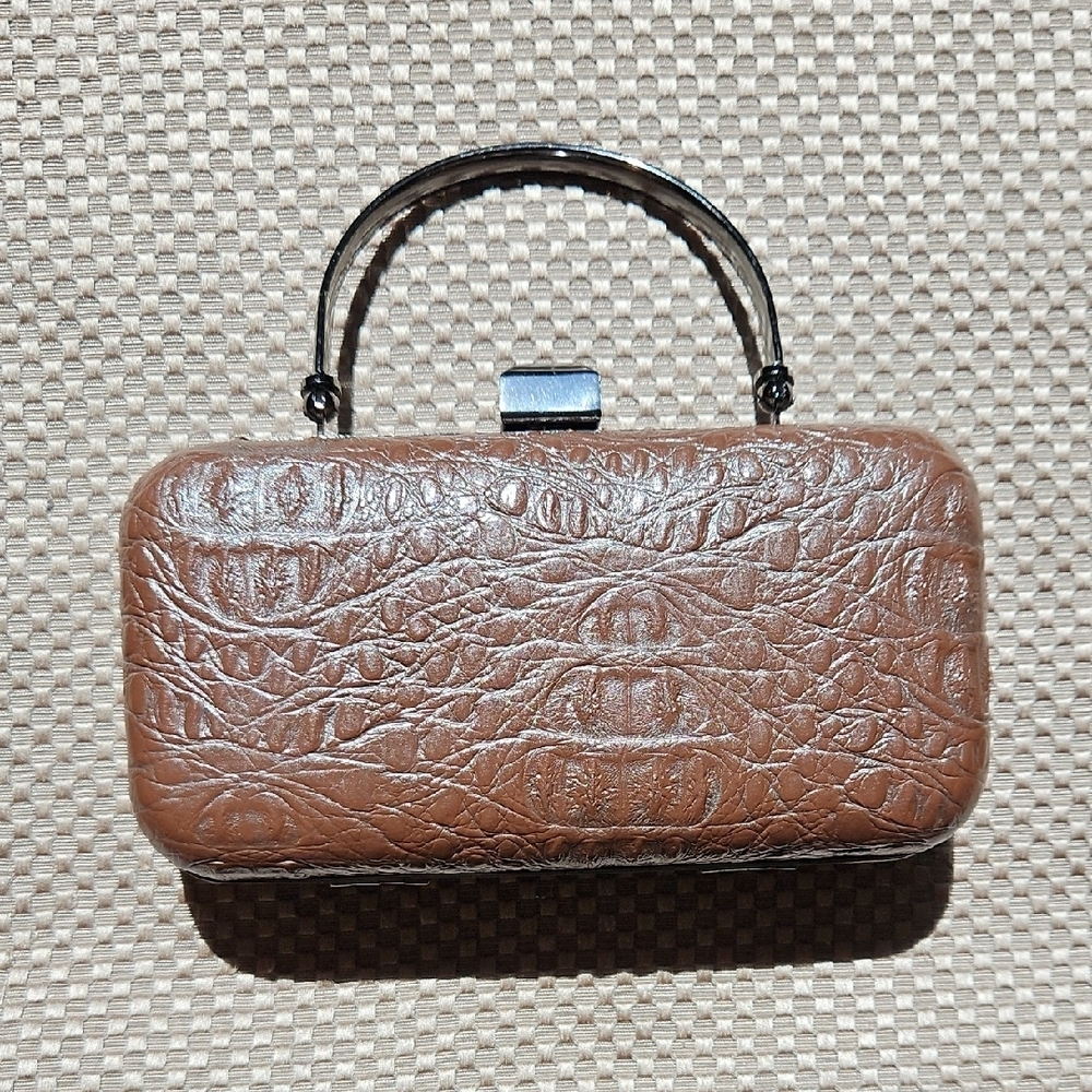 Expressions NYC Small Handbag Clutch Faux Alligator Chrome Mini Bag